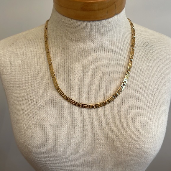 Vintage Greek Key Necklace, Gold-tone Metal - Picture 7 of 14